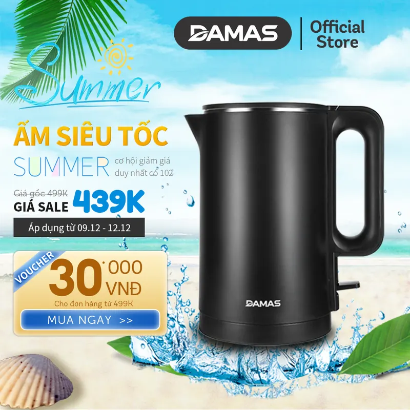 Ấm Siêu Tốc Inox 2 Lớp DAMAS DK-6018B (1.8L) - Hàng Chính Hãng