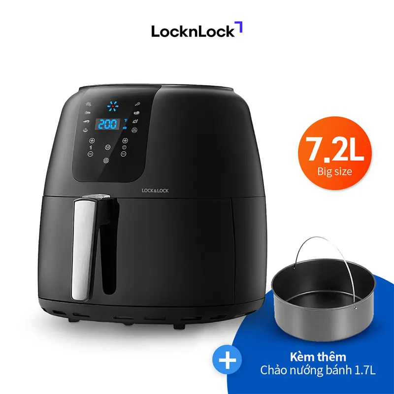 Nồi Chiên Không Dầu Điện Tử Lock&Lock EJF296BLK (7.2 Lít) - Kèm Chảo Nướng - Hàng Chính Hãng