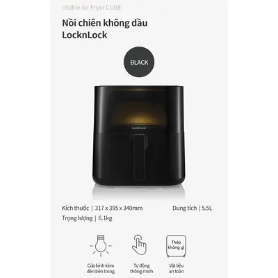 Nồi Chiên Không Dầu Locknlock Visible Air Fryer CUBE EJF996BLK (5.5 Lít) - Hàng Chính Hãng